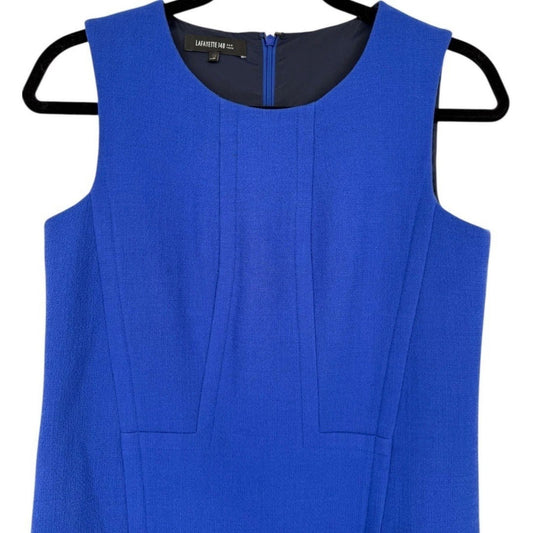 Lafayette 148 New York Sheath Dress Size 12 Women's Virgin Wool Cap Sleeve Cobalt Blue