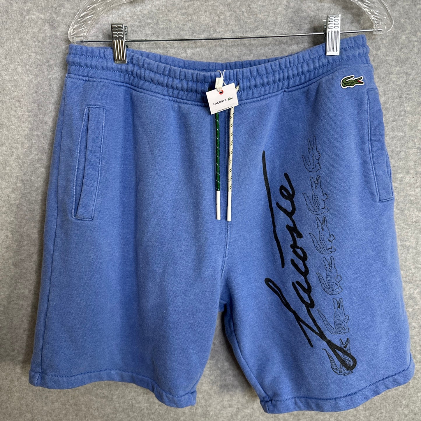 Lacoste Men's Signature Print Cotton Fleece Shorts Blue Size Large