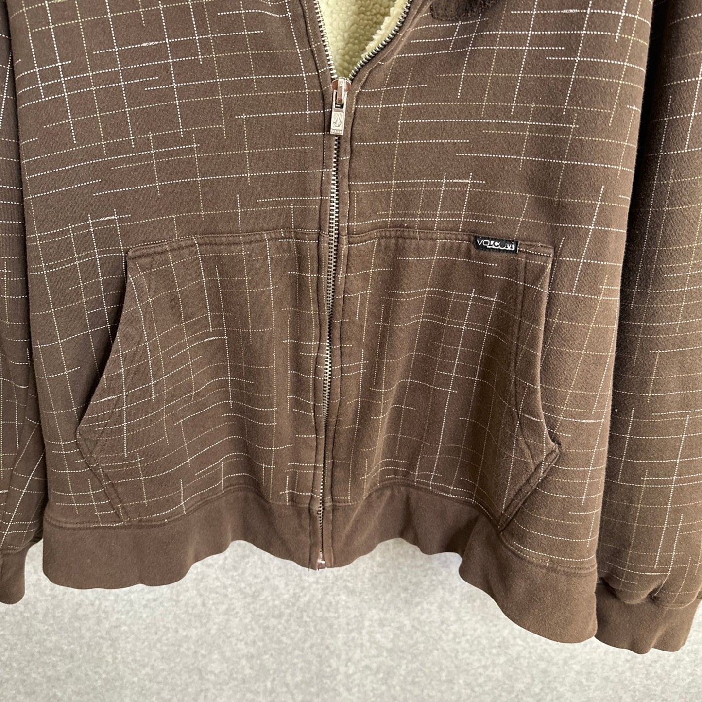 Volcom Vintage Men's Brown Fleece Geometric Graphic Print Zippered Hoodie Mens XXL