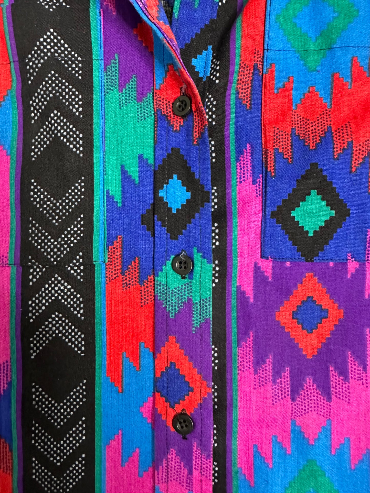 Vintage Roper Frontier Series Womens Southwestern Aztec Geometric Motif Button Front Top Size Large
