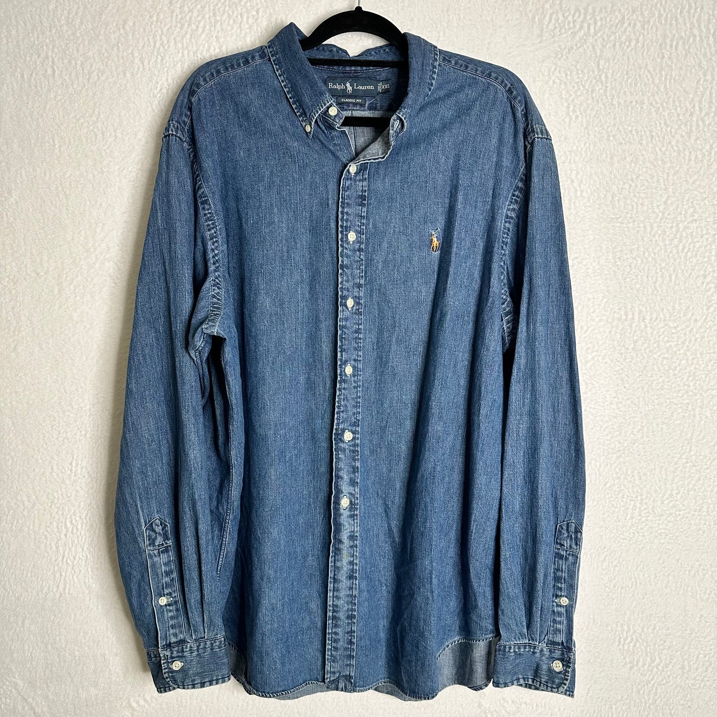 Polo Ralph Lauren Shirt 2XL Men's Chambray Denim Oxford Flesh Pony Classic Fit Preppy