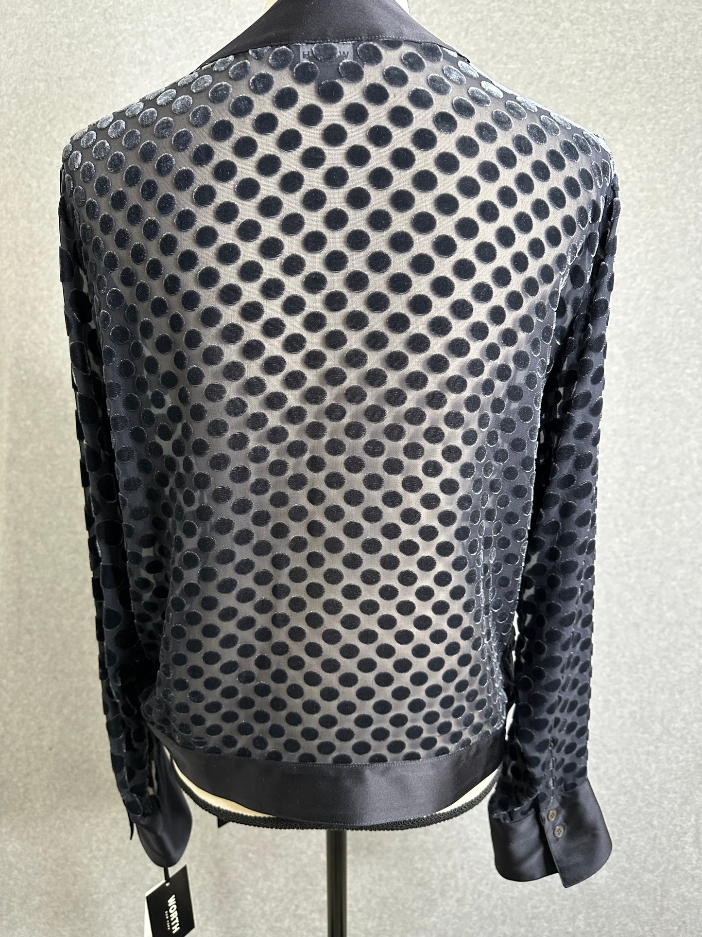 Worth New York Silk Blend Faux Wrap Semi Sheer Polka Dot Top Size Medium