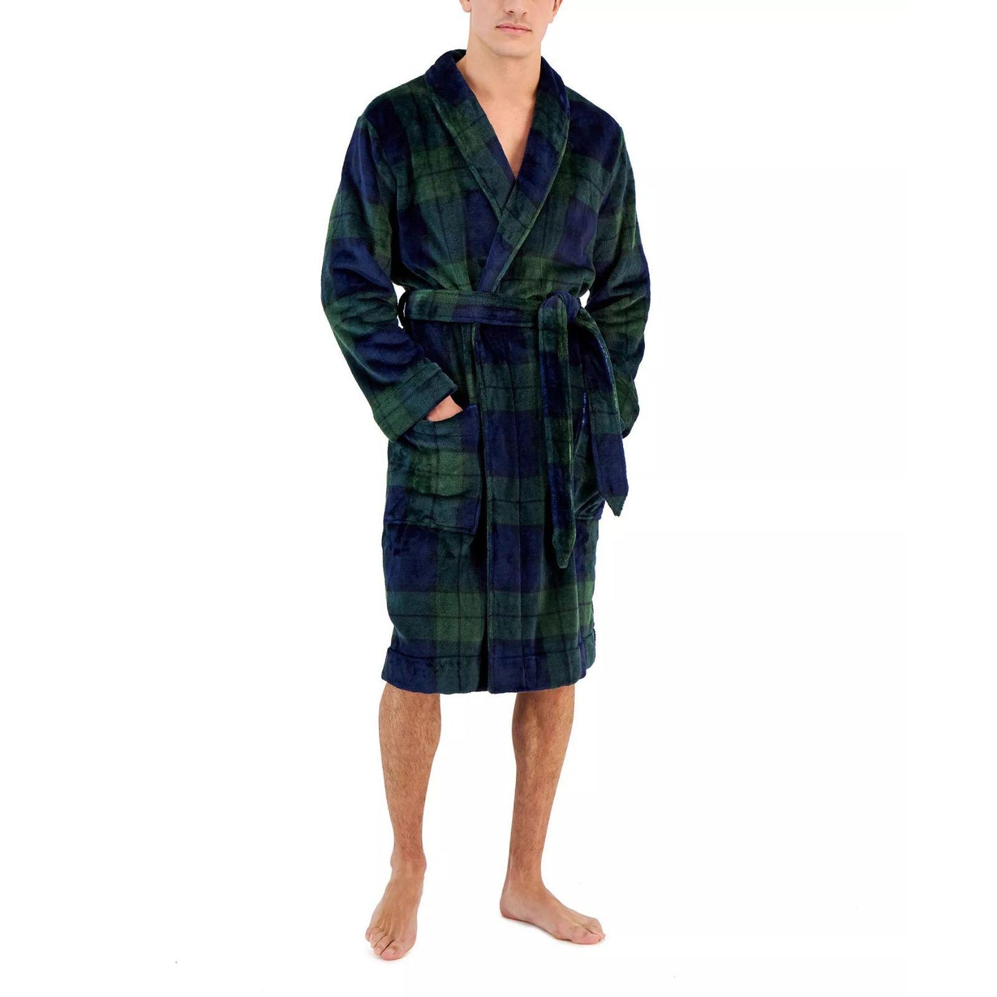 Club Room Men's Robe Size S/ Med Plush Microfiber Shawl Collar Blackwatch Tartan Plaid