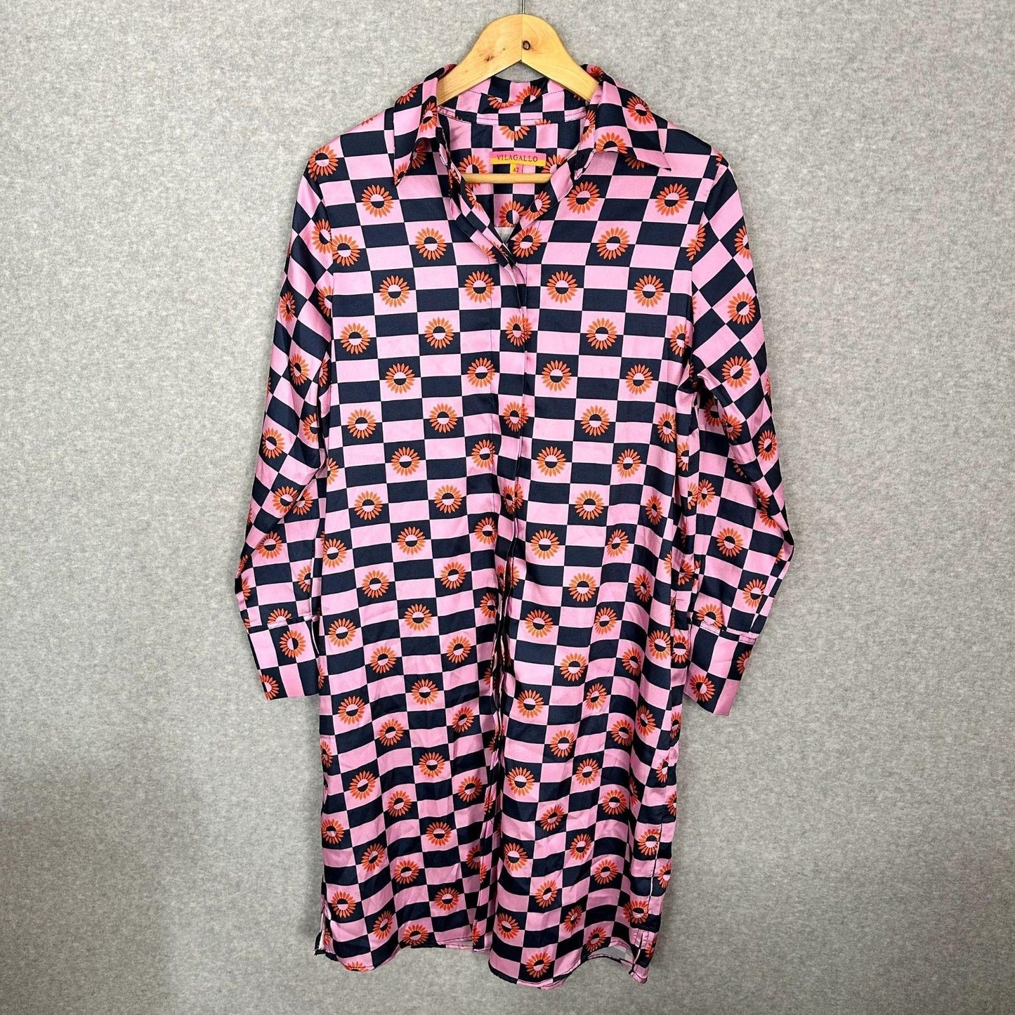 Vilagallo Midi Shirt Dress Womens Medium EU 42 Pockets Blue Orange Pink