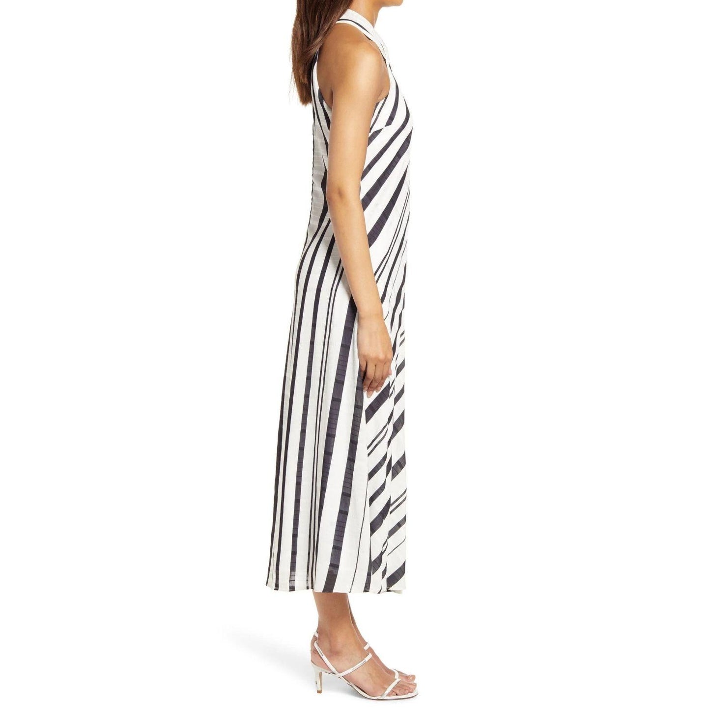 Sam Edelman Cross Neck Dress Chevron Pattern Black & White Stripe Women Size 6