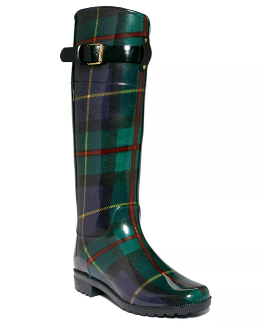 Lauren Ralph Lauren Lauren Women’s Rossalyn II Green Plaid Tall Rain Boot Wellies Heel Height 1" Round Toe Block Heel Sz. 5 Fits A 6.5