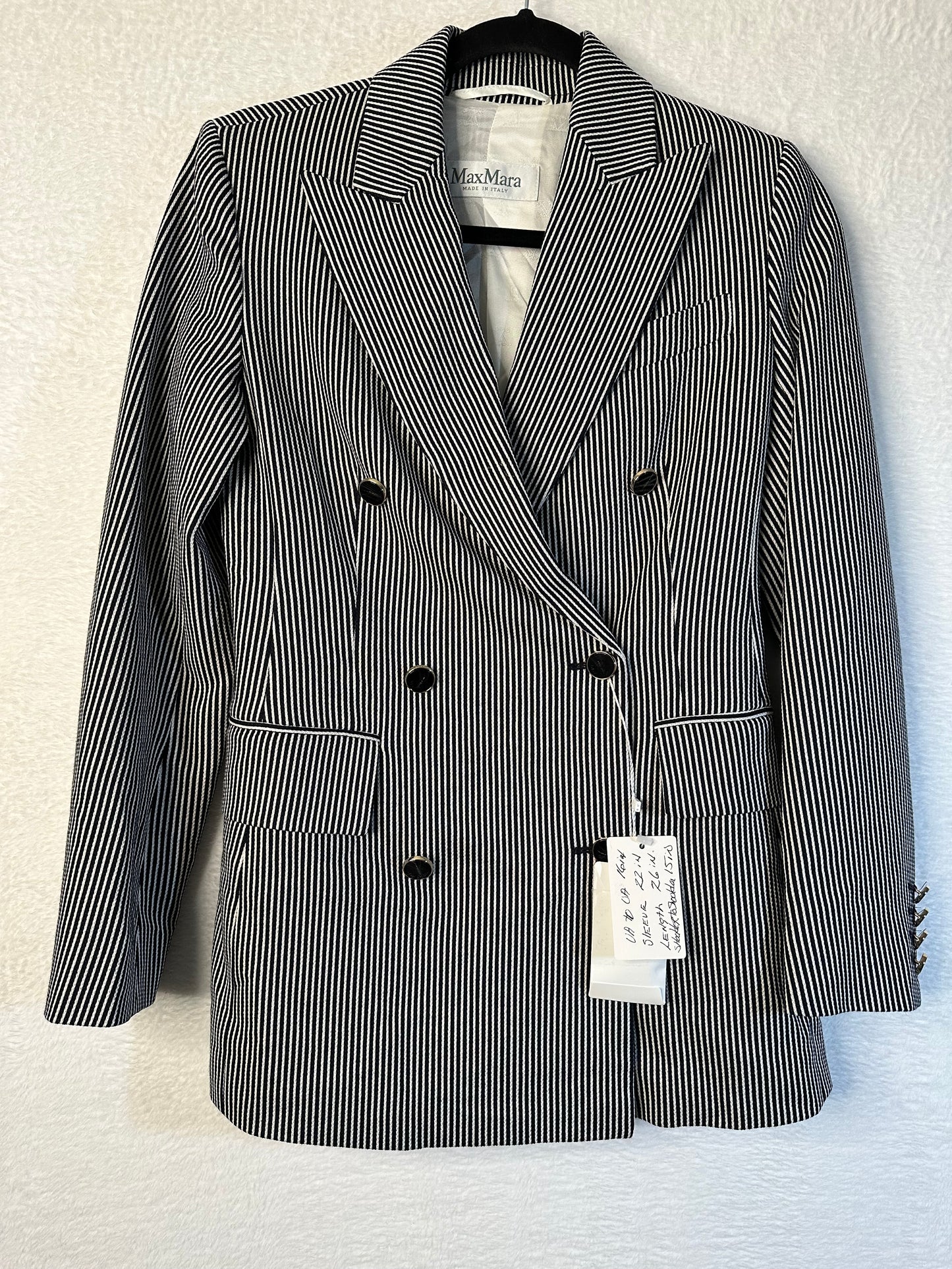 Max Mara Paste Blazer Double Breasted Striped Women's Size 0 Made In Italy