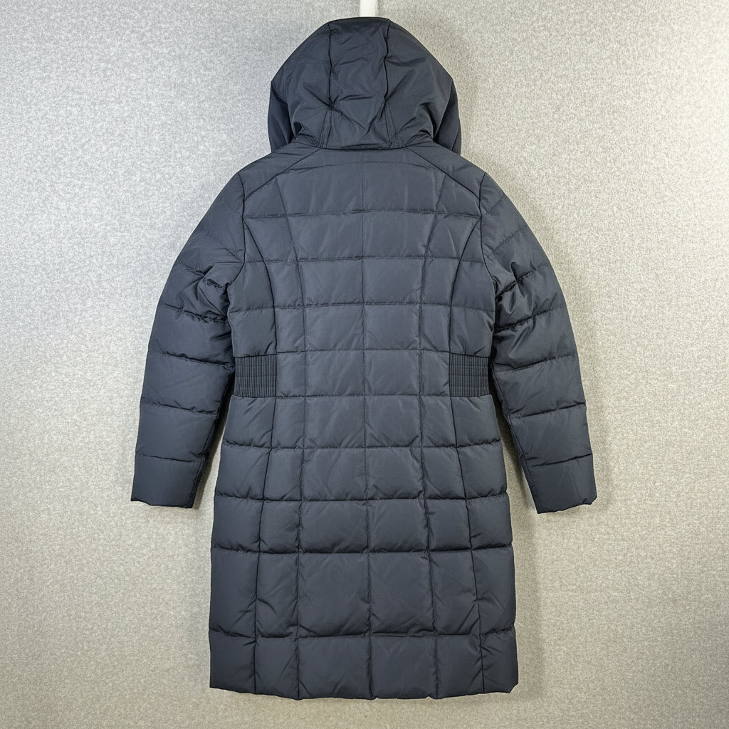 Cole Haan Down Puffer Coat Women's Size Large Hooded Parka Navy Blue - Good Depth On Pockets