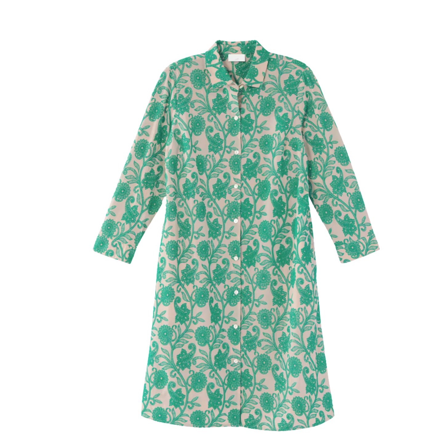 J. Jill Embroidered A-Line Midi Shirtdress Women's Small 3/4 Sleeve Pockets French Beige & Aquamarine