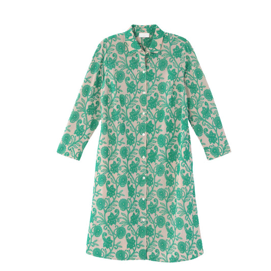 J. Jill Embroidered A-Line Midi Shirtdress Women's Small 3/4 Sleeve Pockets French Beige & Aquamarine