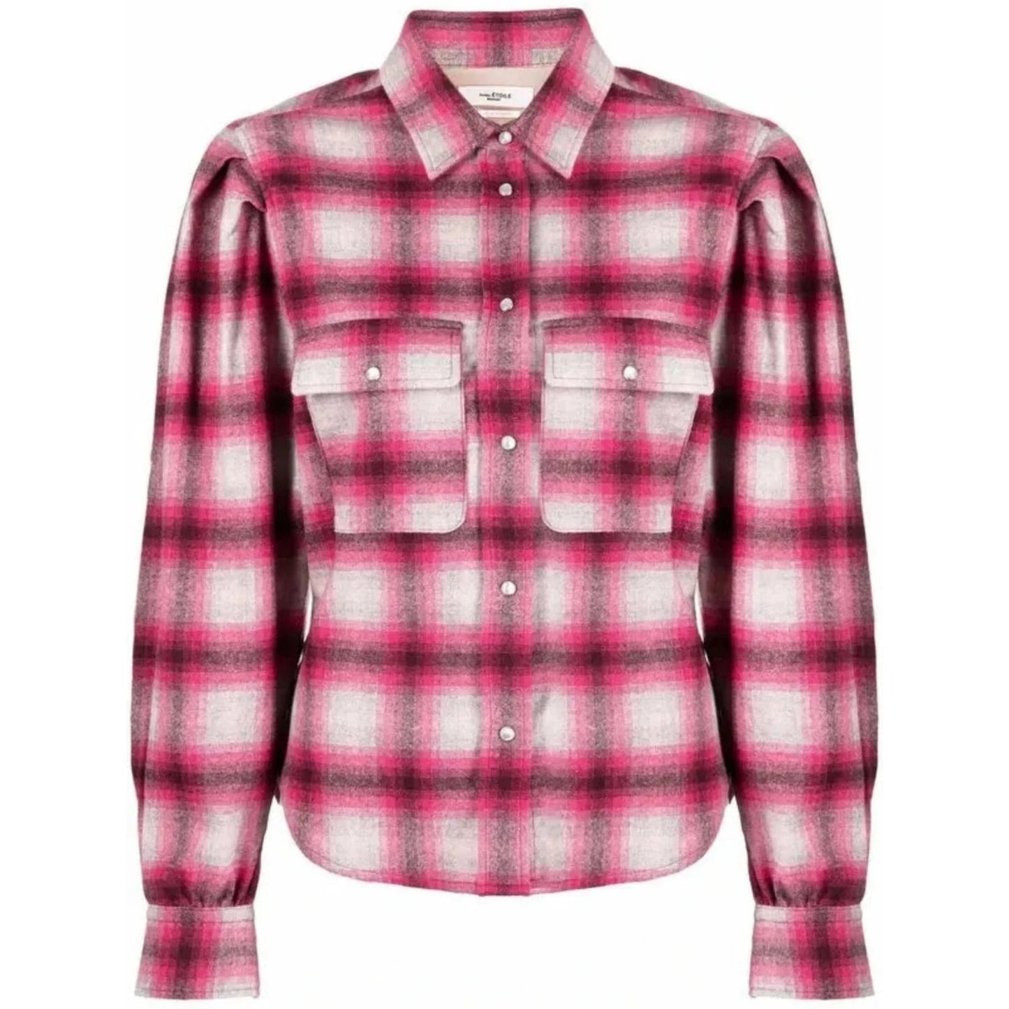 Isabel Marant Étoile Reosi Button-Down Shirt Flannel Women's Sz. 2 Plaid Pink And Gray