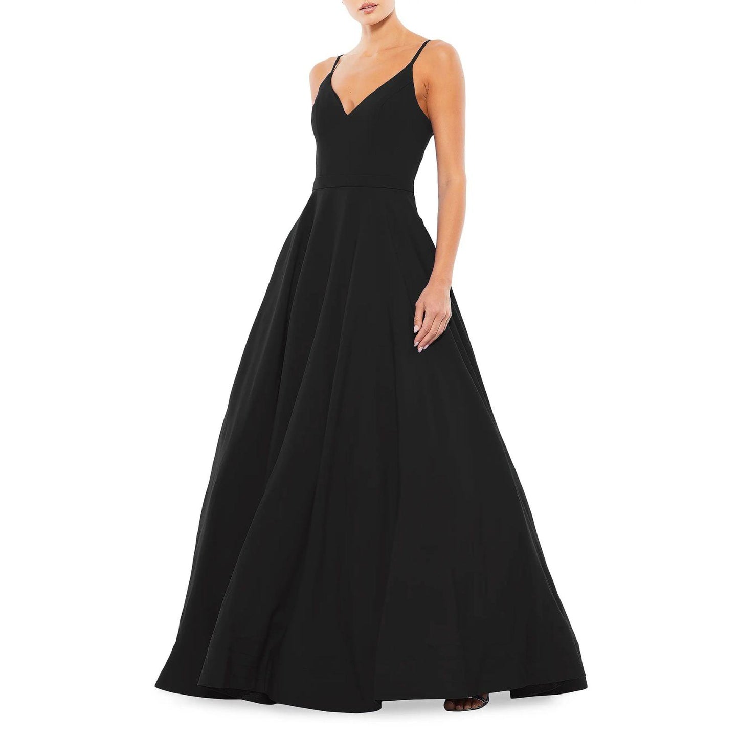 Leena For Mac Duggal Black Classic A-Line V-Neck Gown with Pockets Size 4