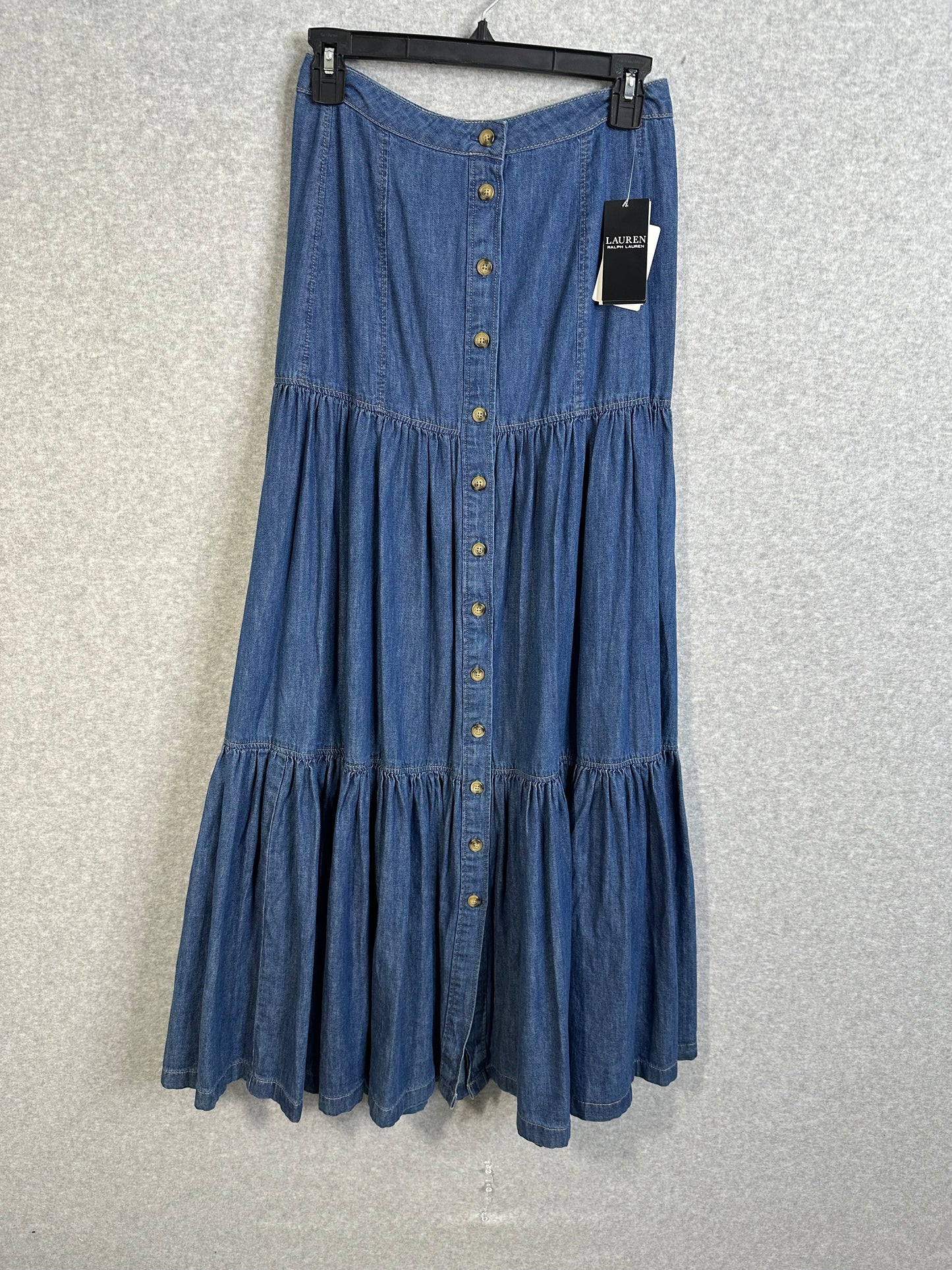 Lauren Ralph Lauren Womens Denim Button-Down Tiered Maxi Skirt Size 0