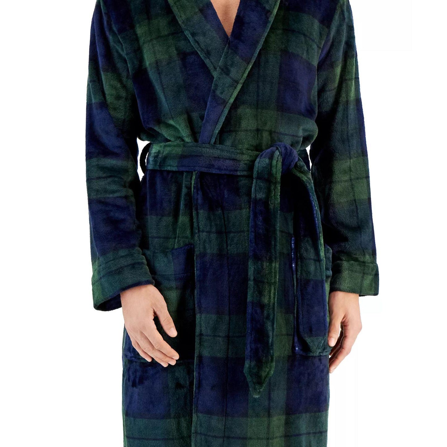 Club Room Men's Robe Size S/ Med Plush Microfiber Shawl Collar Blackwatch Tartan Plaid