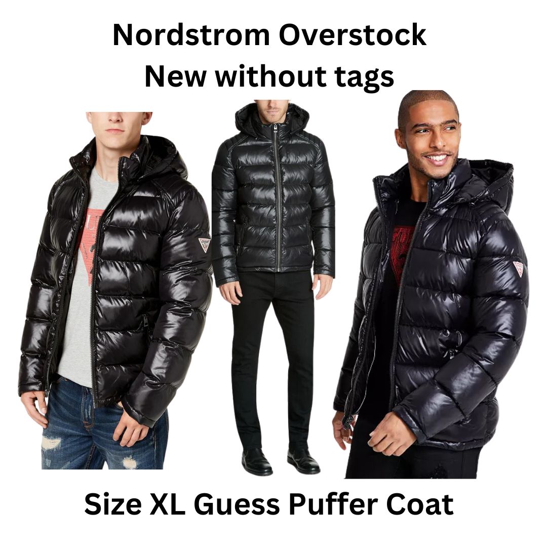 Size XL Guess Men's Quilted Puffer Coat With Removeable Hood Retail $225.00