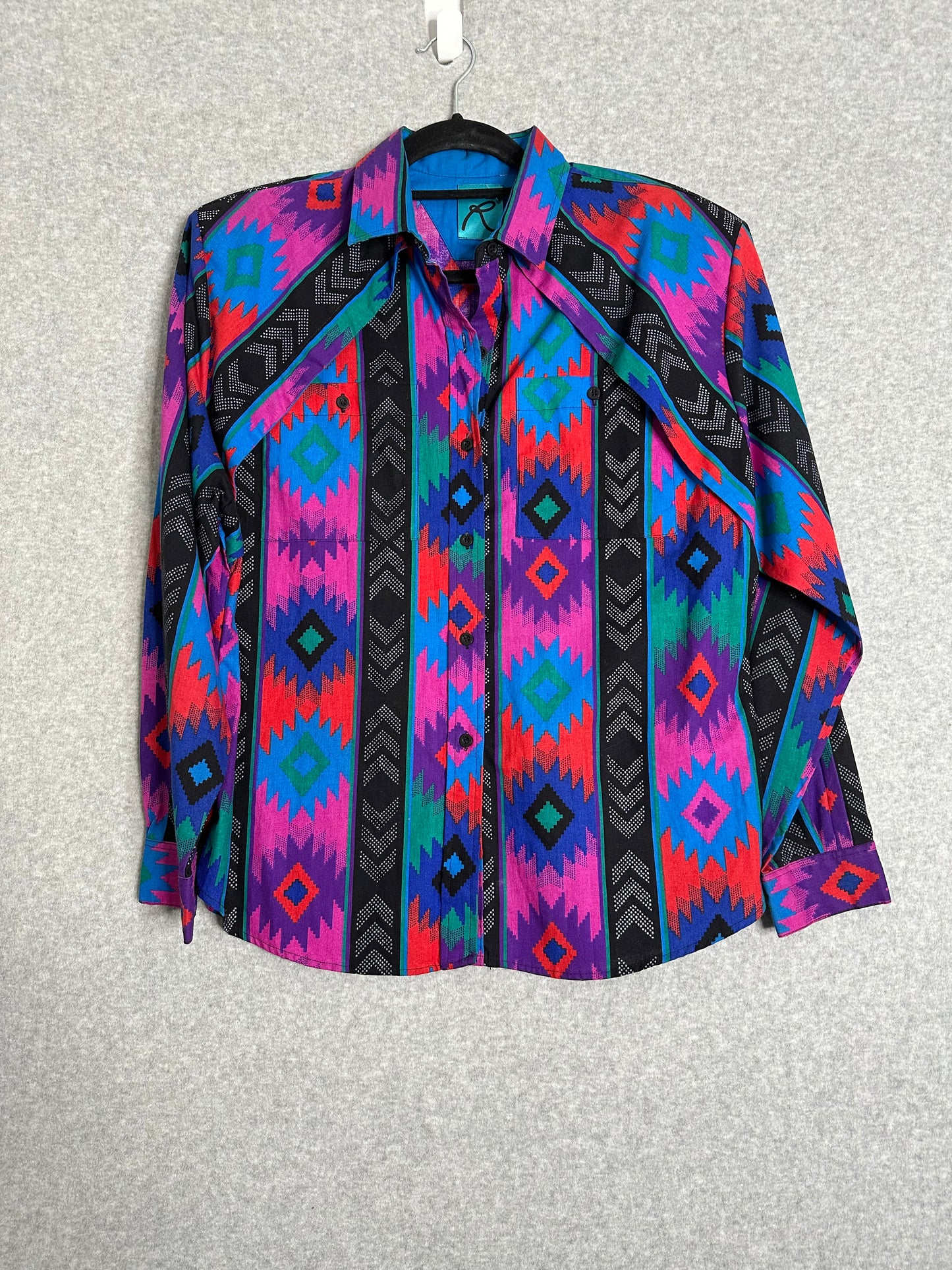 Vintage Roper Frontier Series Womens Southwestern Aztec Geometric Motif Button Front Top Size Large
