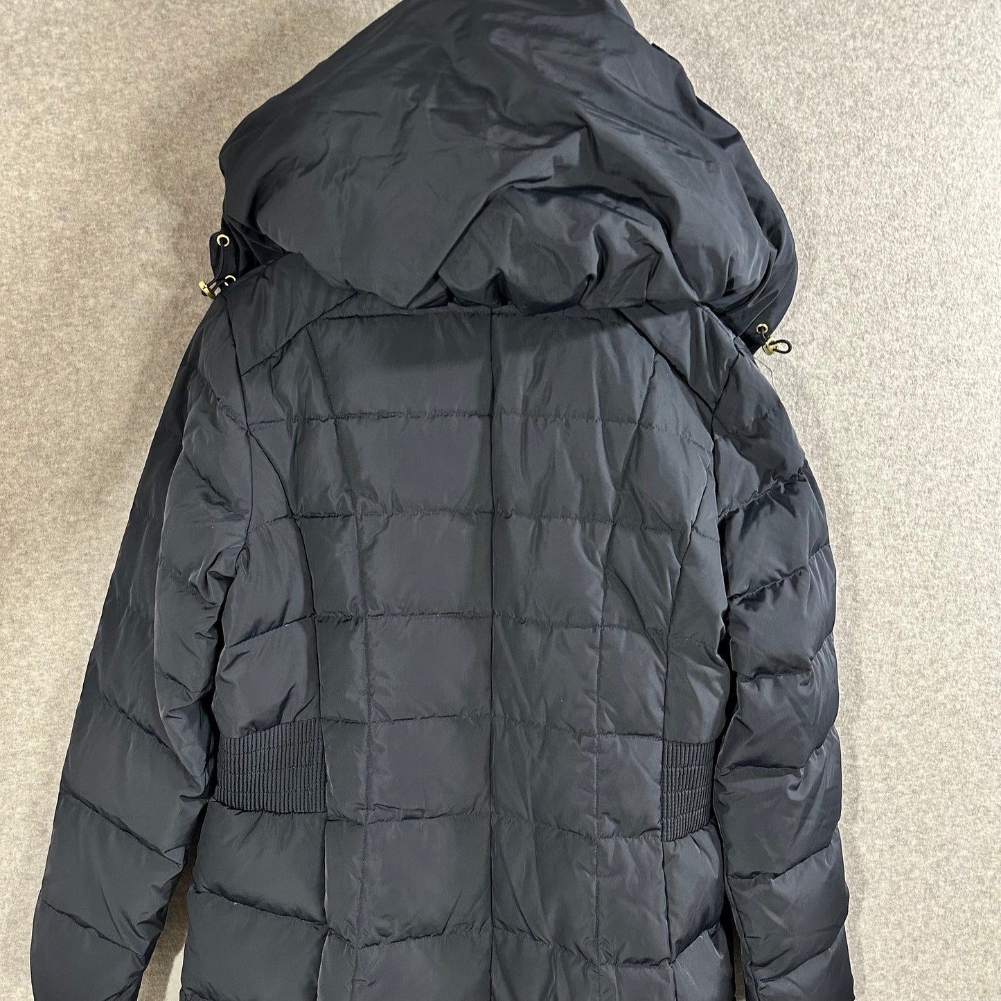 Cole Haan Down Puffer Coat Women's Size Large Hooded Parka Navy Blue - Good Depth On Pockets