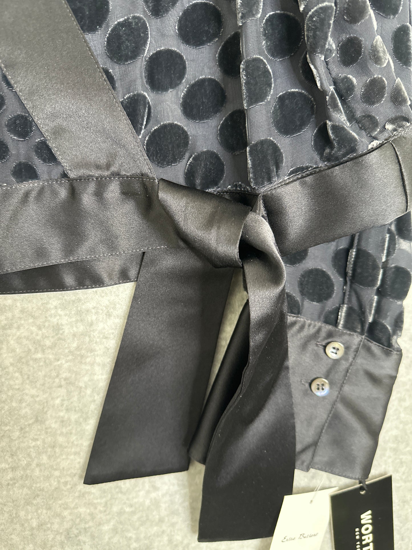 Worth New York Silk Blend Faux Wrap Semi Sheer Polka Dot Top Size Medium