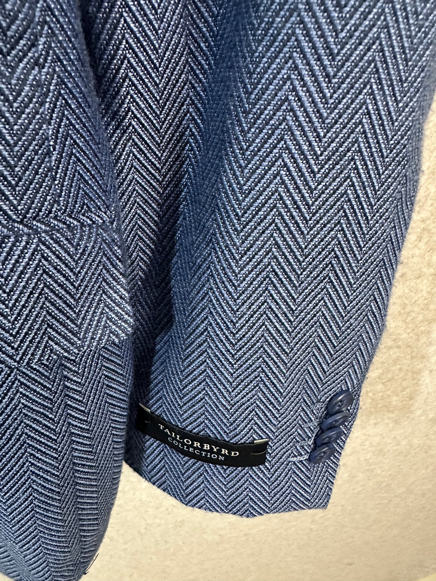Tailorbyrd Men's Sportcoat Blazer Blue Herringbone 48 Long