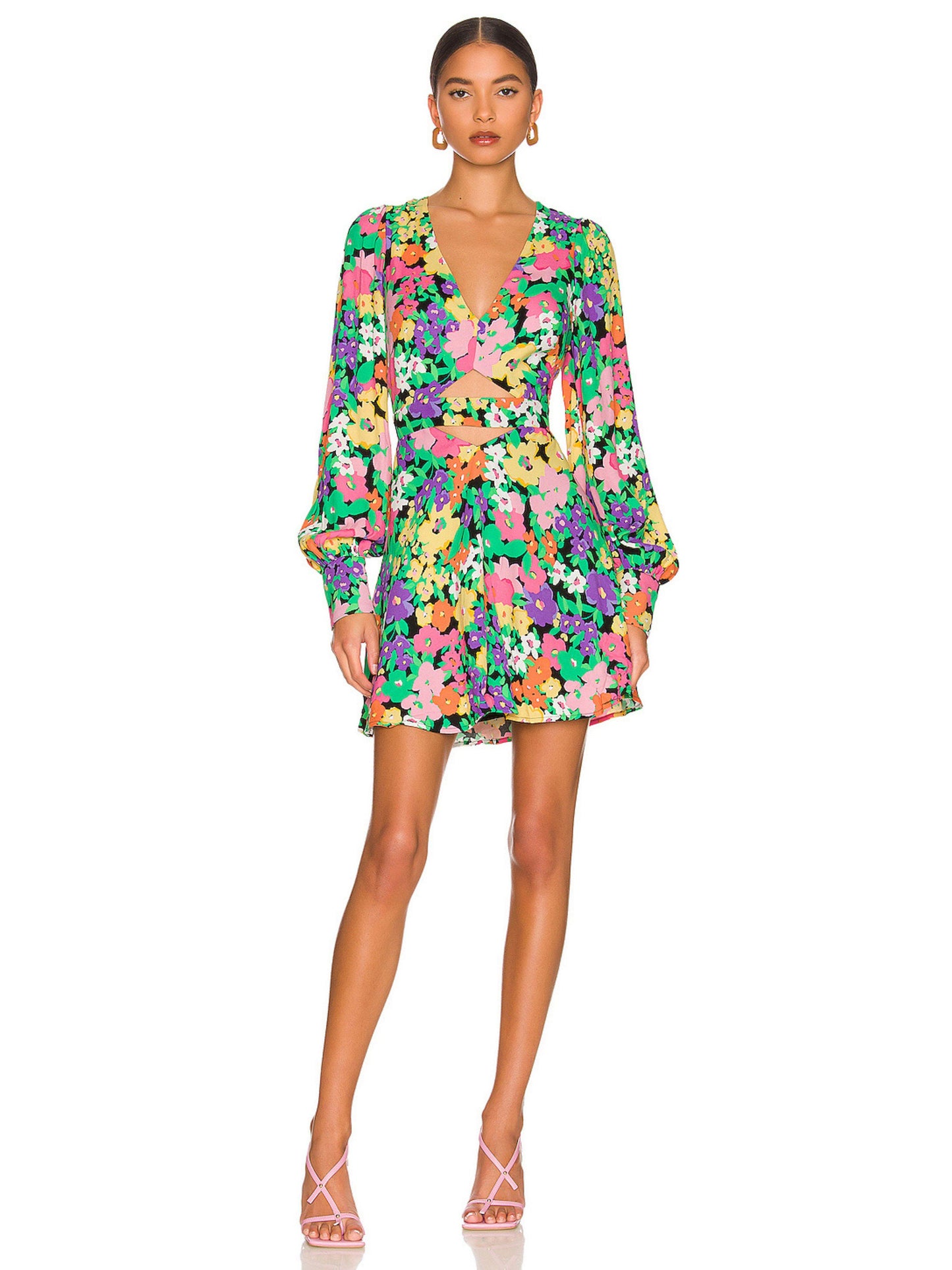AFRM Merion Neon Garden Mini Dress Women's Size Large