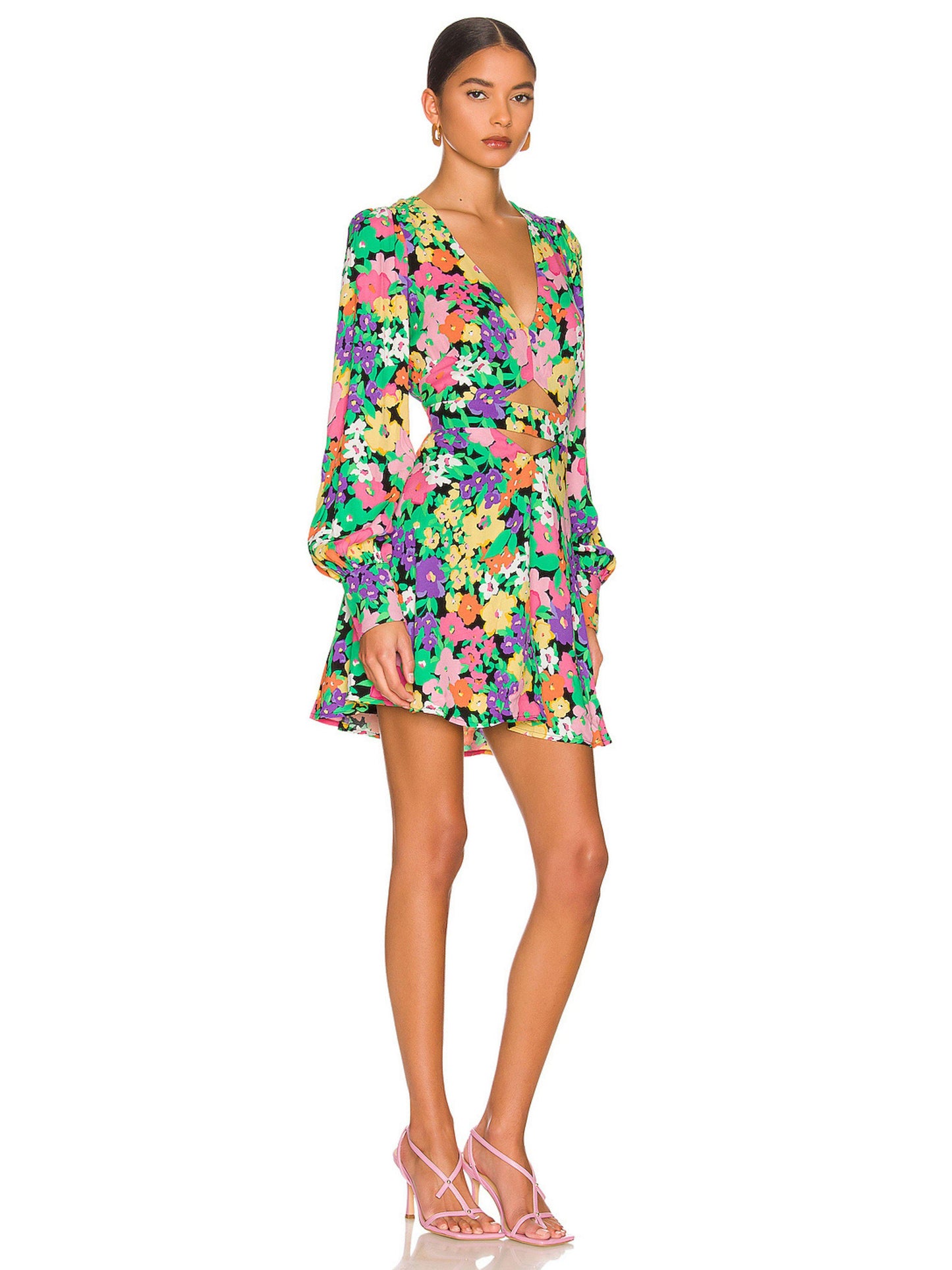 AFRM Merion Neon Garden Mini Dress Women's Size Large