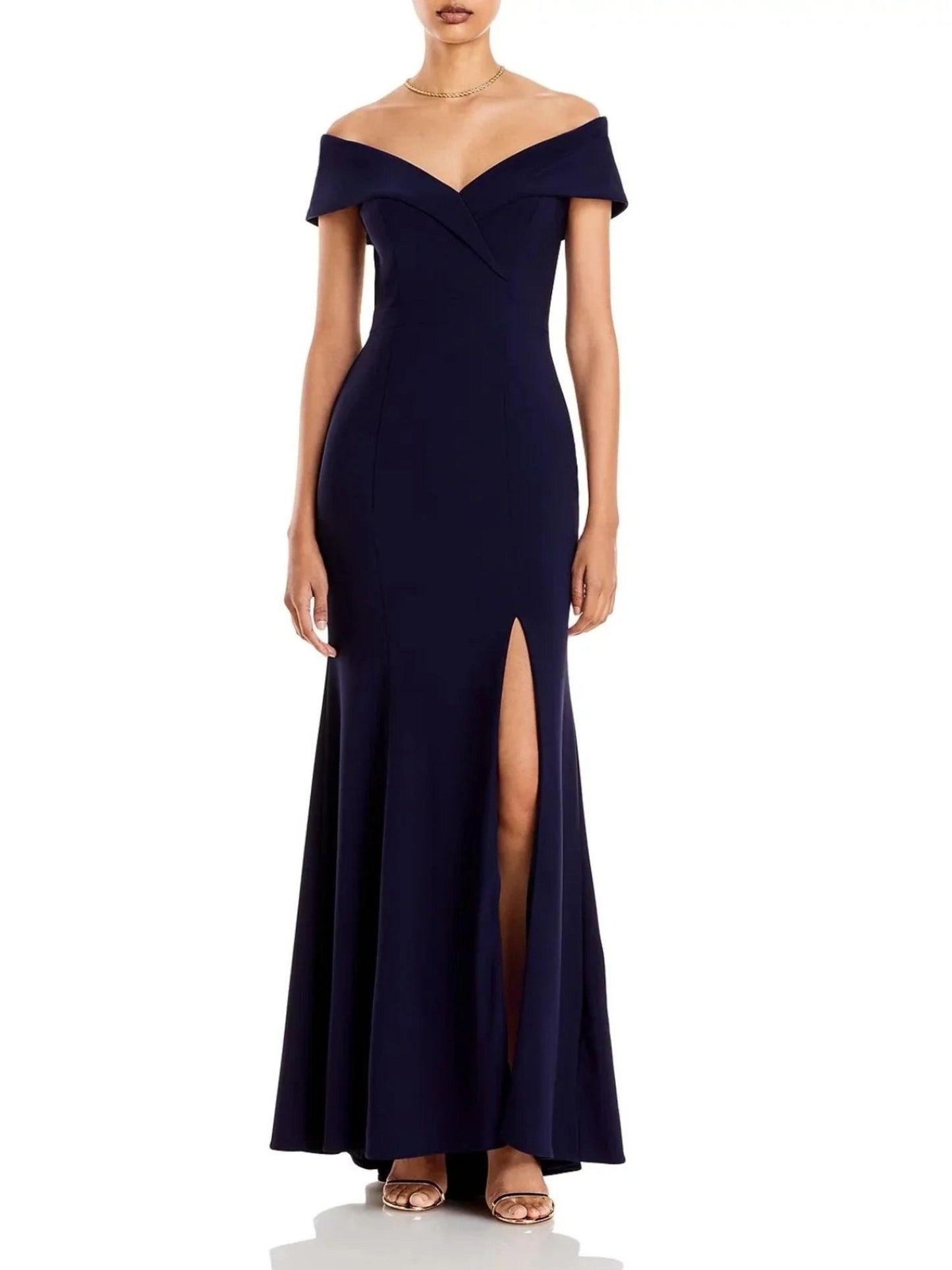 Aqua Women's Sleeveless Off The Shoulder Gown Navy Blue With Stretch Size 16