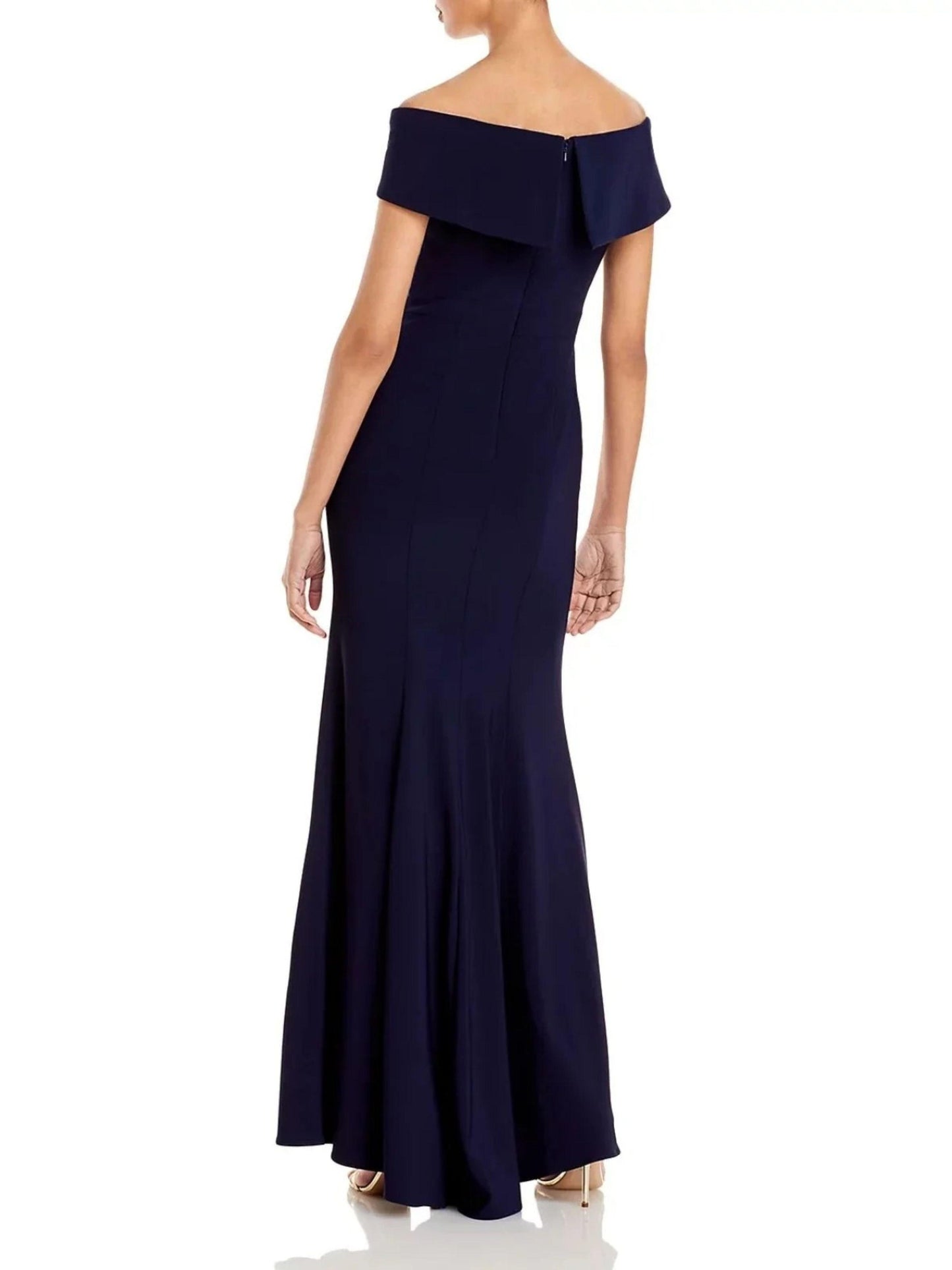 Aqua Women's Sleeveless Off The Shoulder Gown Navy Blue With Stretch Size 16