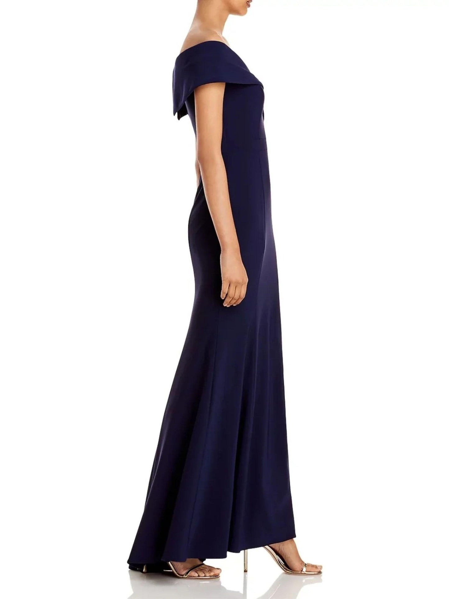 Aqua Women's Sleeveless Off The Shoulder Gown Navy Blue With Stretch Size 16