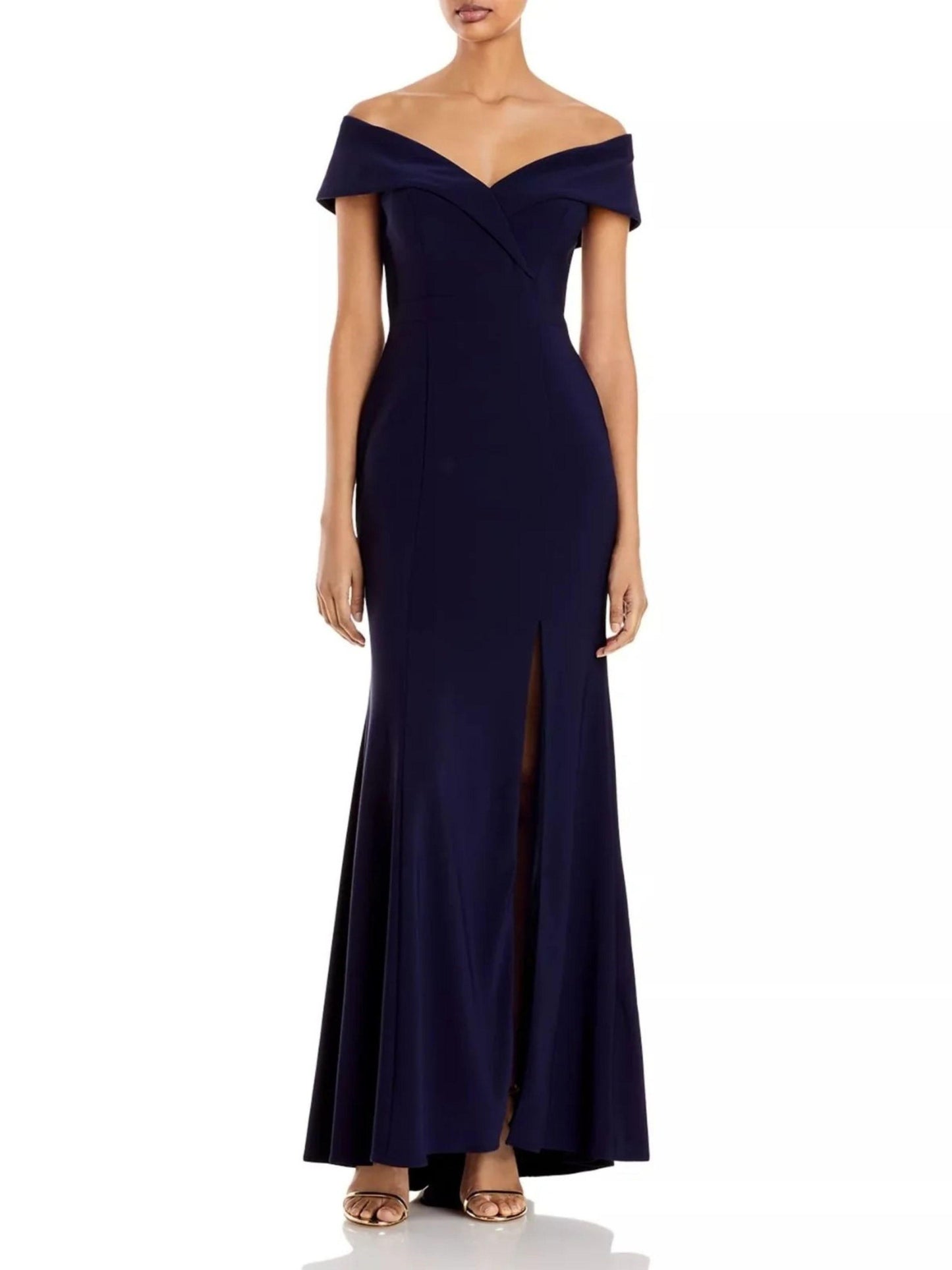 Aqua Women's Sleeveless Off The Shoulder Gown Navy Blue With Stretch Size 16