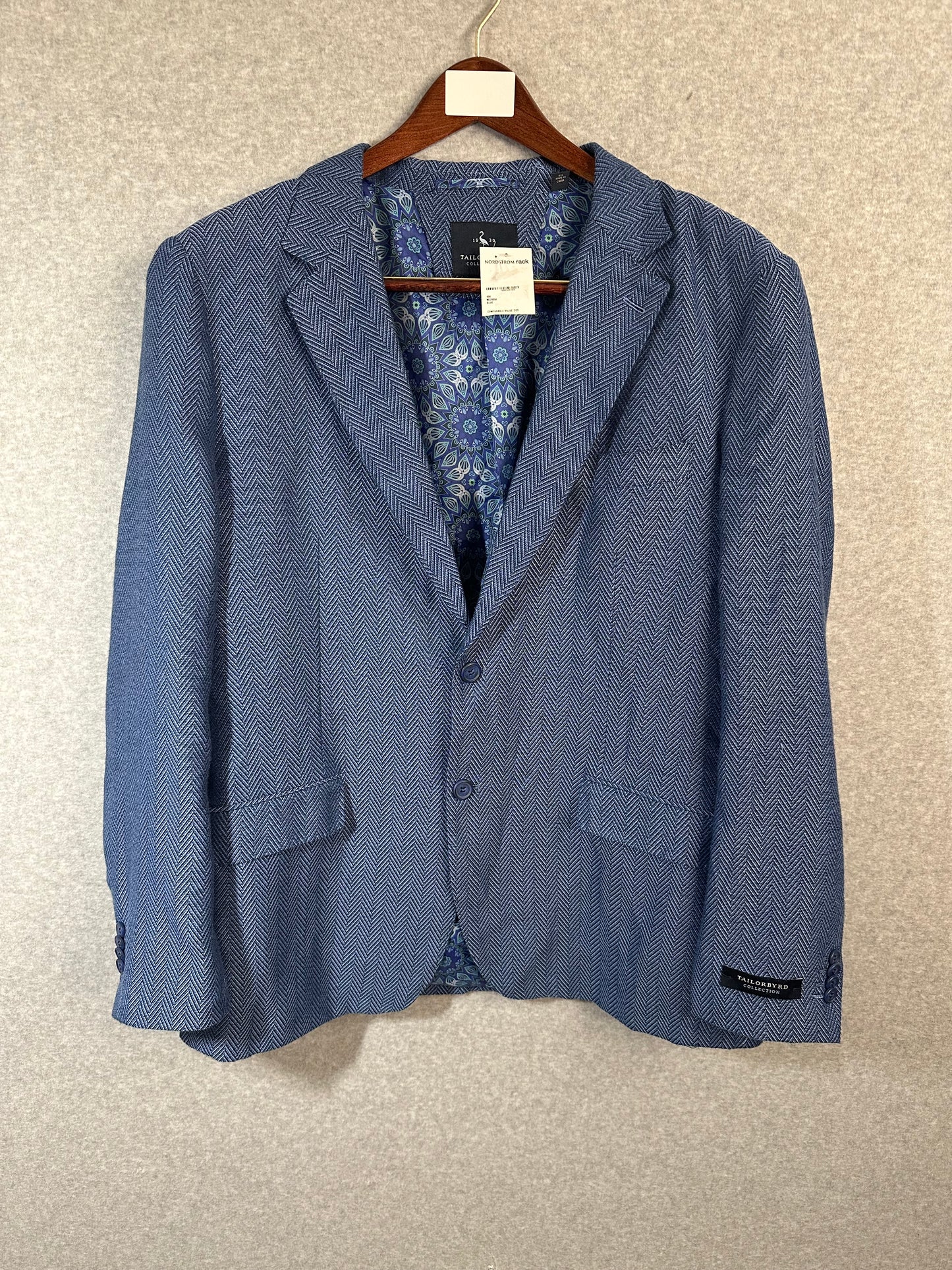 Tailorbyrd Men's Sportcoat Blazer Blue Herringbone 48 Long