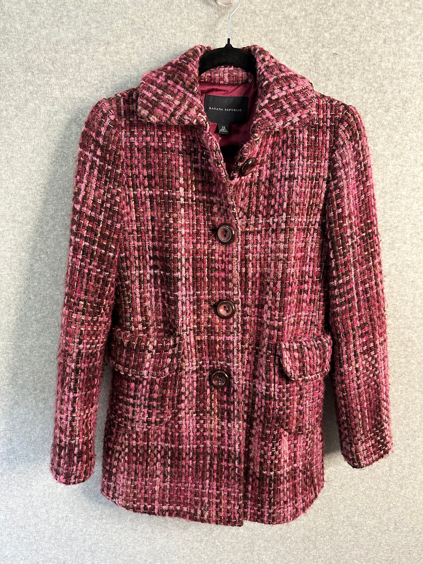 Banana Republic Mohair Wool Blend Tweed Pea Coat Size Extra Small
