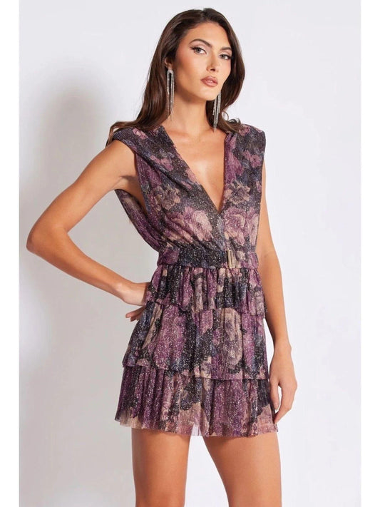Bishop + Young Glam Slam Party Dress Metallic Floral Women's Medium