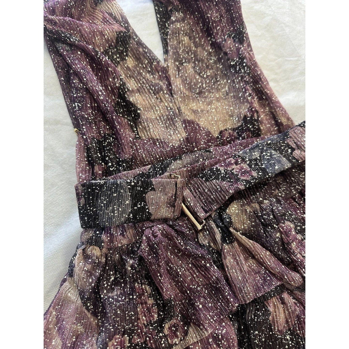 Bishop + Young Glam Slam Party Dress Women's Medium Metallic Floral