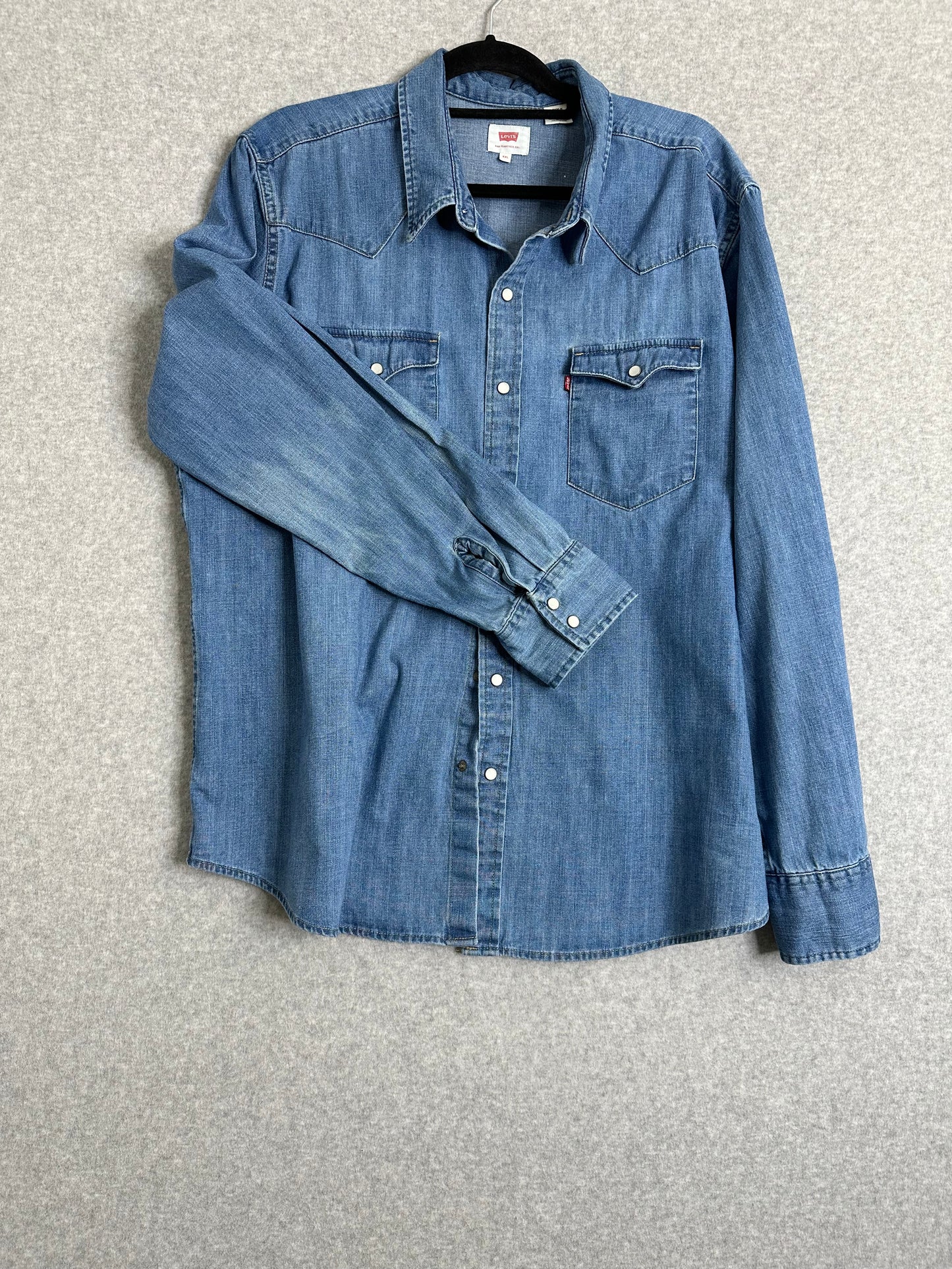 Levi's Western Medium Wash Denim Pearl Snap Button-Up Shirt Men's XXL