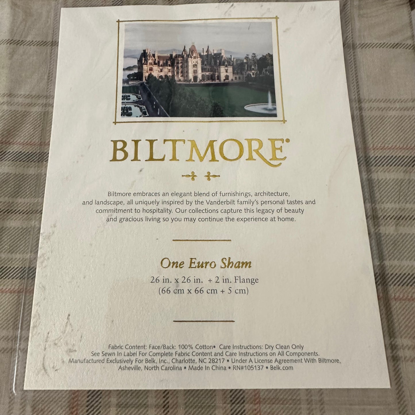 Biltmore Estate Euro Sham 26" Plaid 2" Flange Rosalee Pattern Bundle Of Three