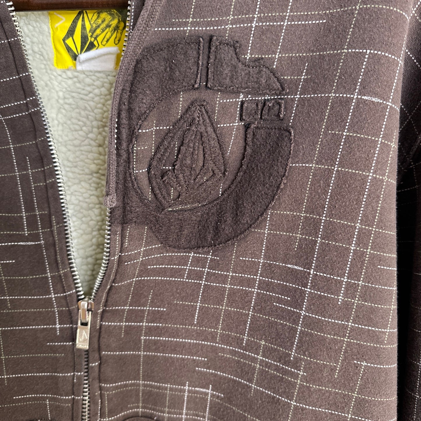 Volcom Vintage Men's Brown Fleece Geometric Graphic Print Zippered Hoodie Mens XXL