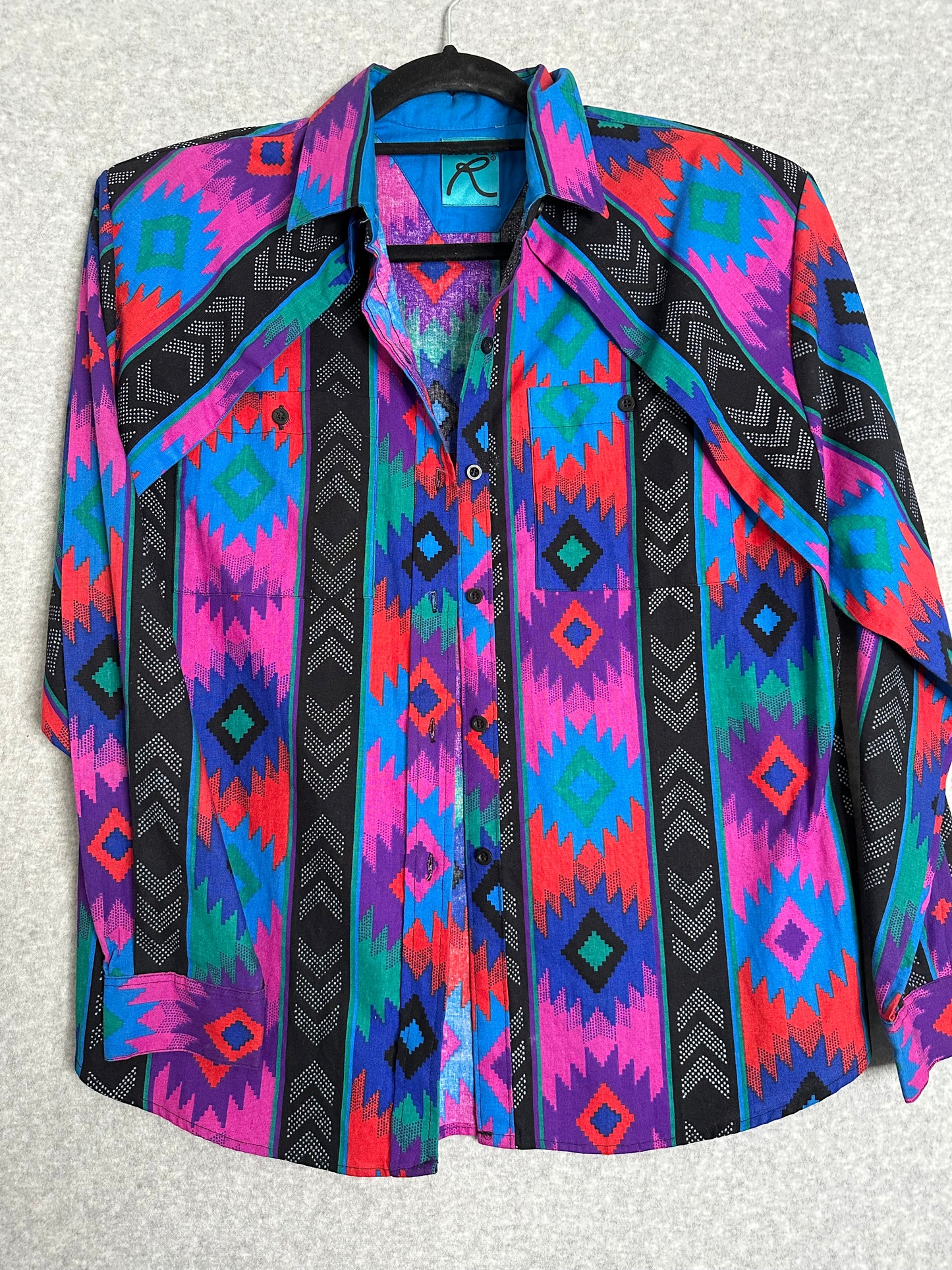 Vintage Roper Frontier Series Womens Southwestern Aztec Geometric Motif Button Front Top Size Large
