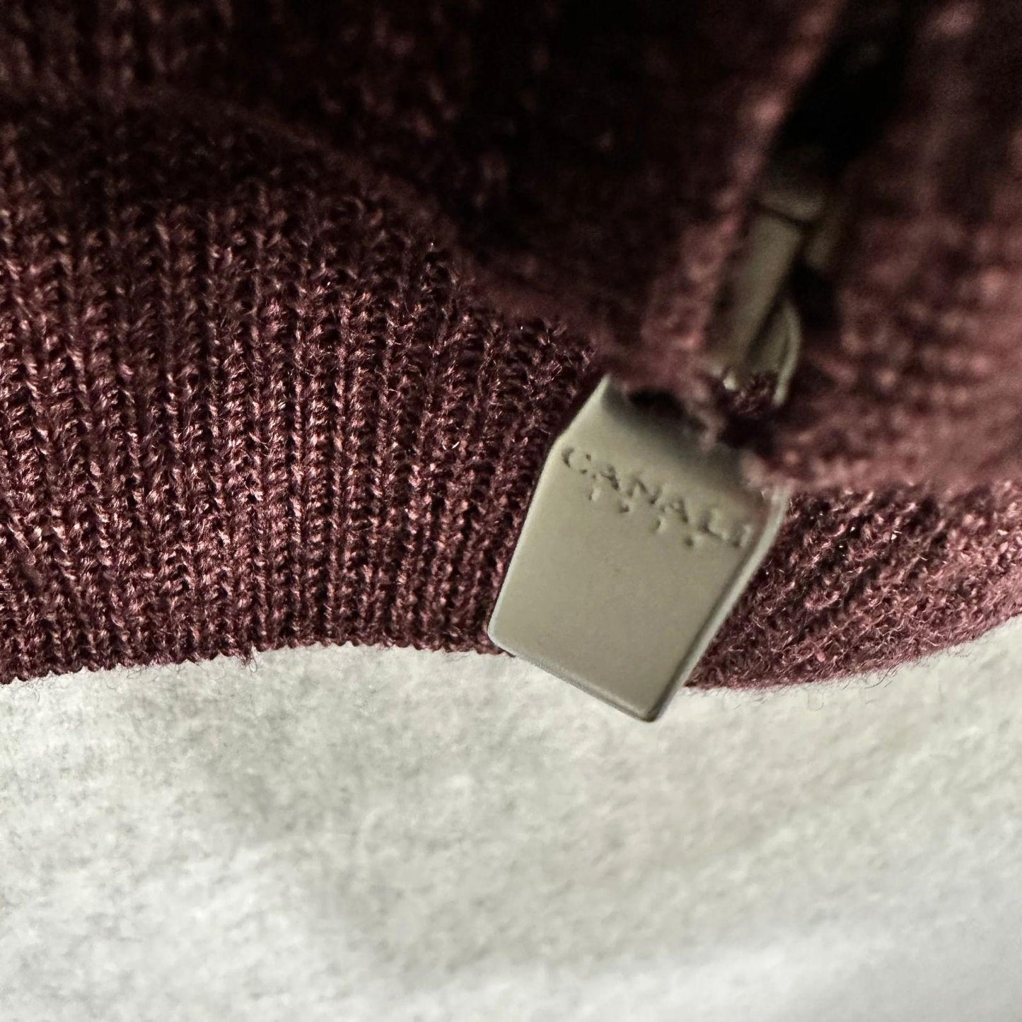 Canali Wool Cardigan Mens Sweater IT 50 US Large Full Zip Burgundy Measures At A 42R