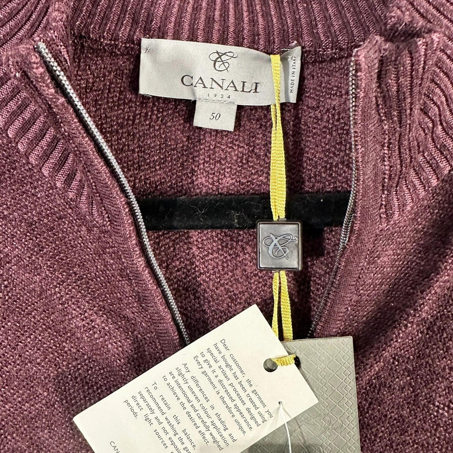 Canali Wool Cardigan Mens Sweater IT 50 US Large Full Zip Burgundy Measures At A 42R