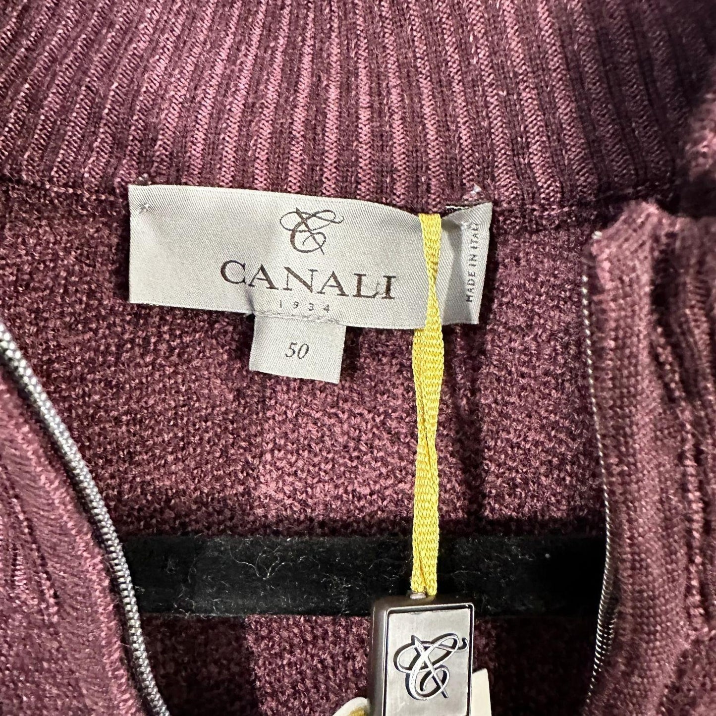 Canali Wool Cardigan Mens Sweater IT 50 US Large Full Zip Burgundy Measures At A 42R