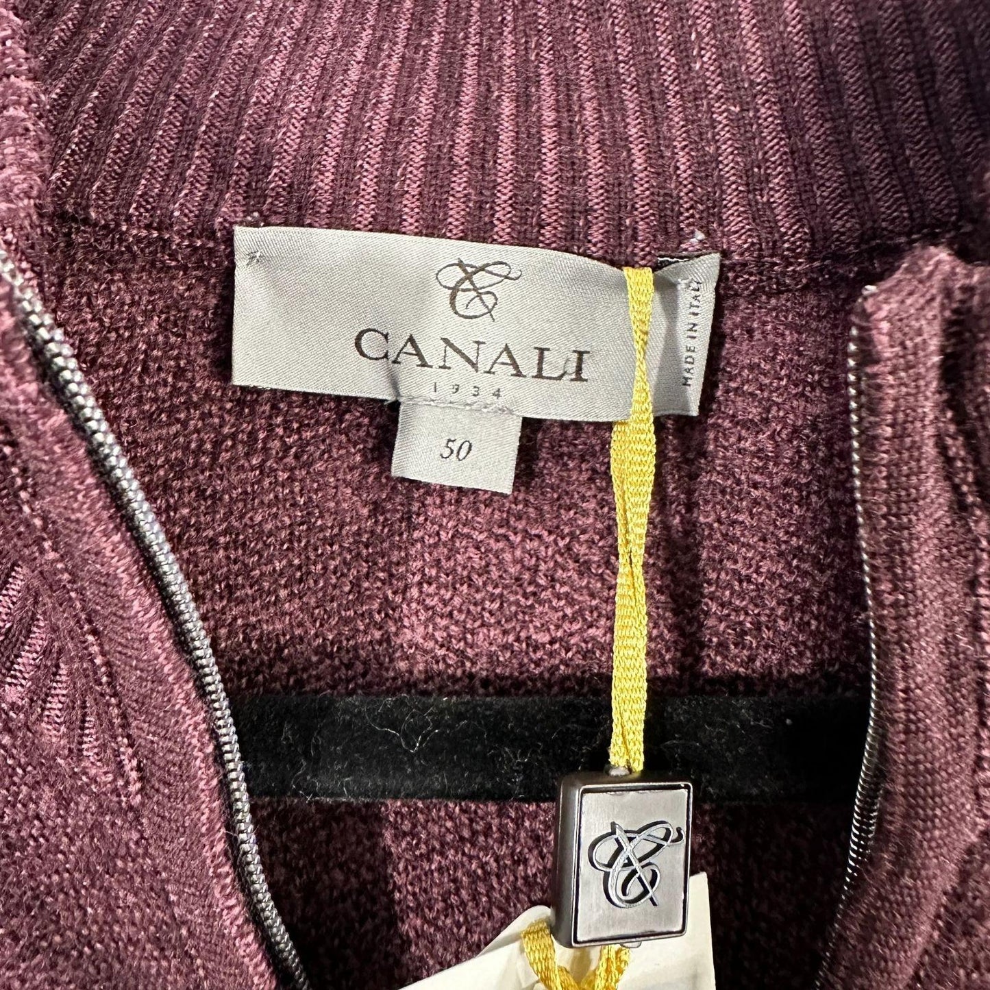 Canali Wool Cardigan Mens Sweater IT 50 US Large Full Zip Burgundy Measures At A 42R