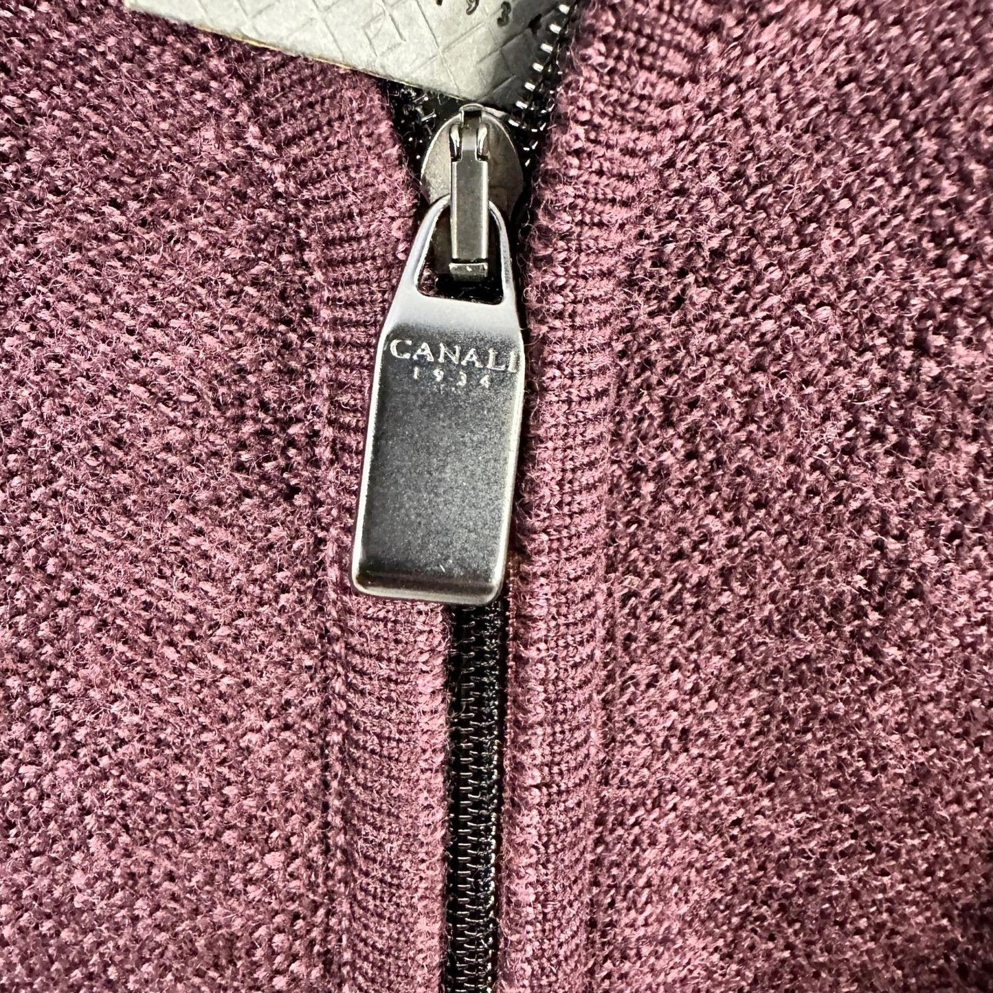 Canali Wool Cardigan Mens Sweater IT 50 US Large Full Zip Burgundy Measures At A 42R