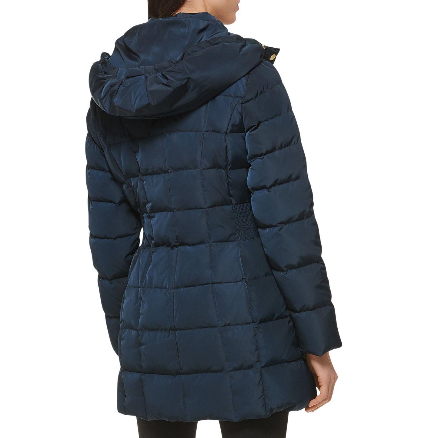 Cole Haan Down Puffer Coat Women's Size Large Hooded Parka Navy Blue - Good Depth On Pockets