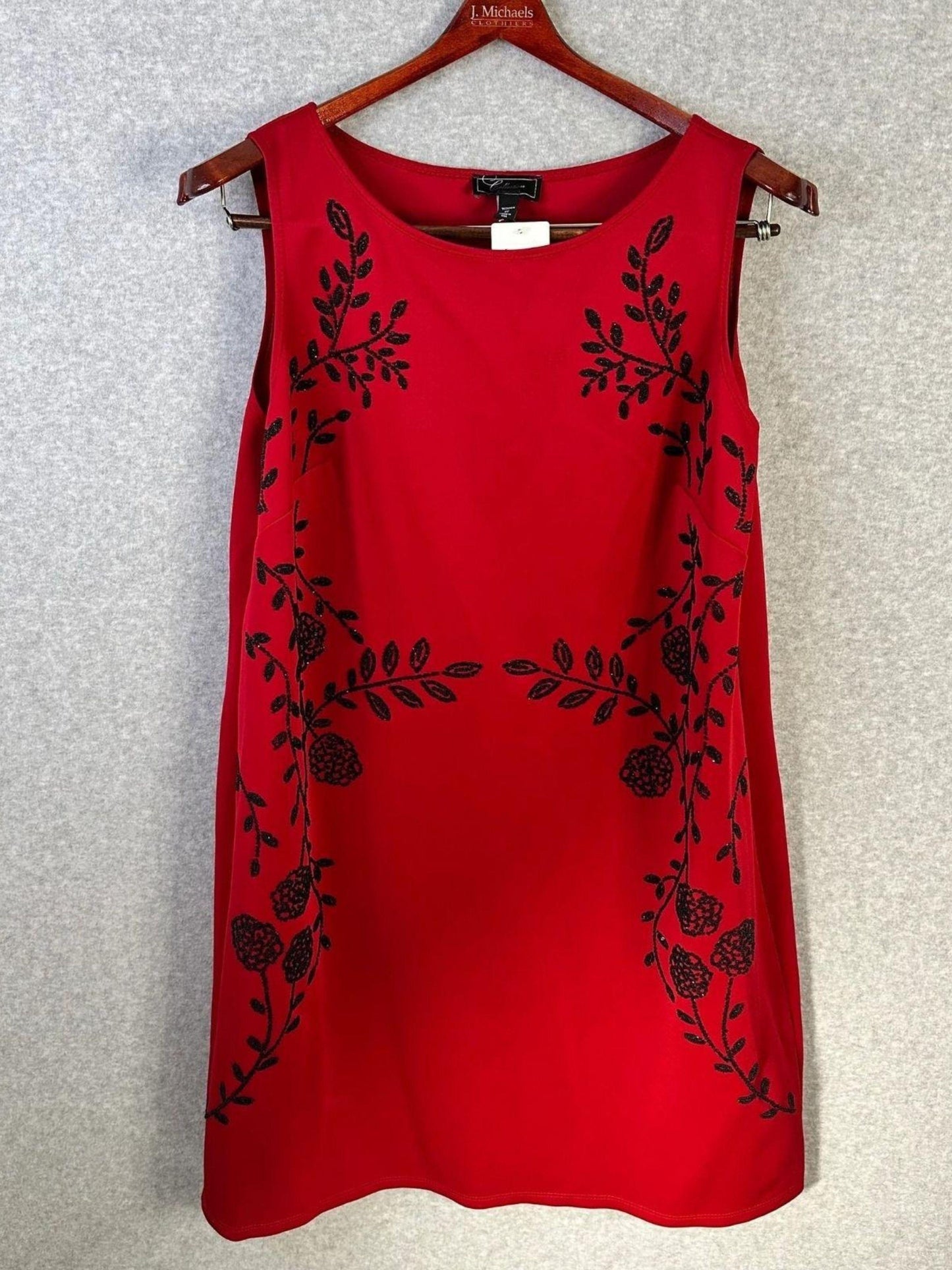 Collection Dressbarn Caviar Floral Beaded Red & Black Sleeveless Shift Dress Women's 2X