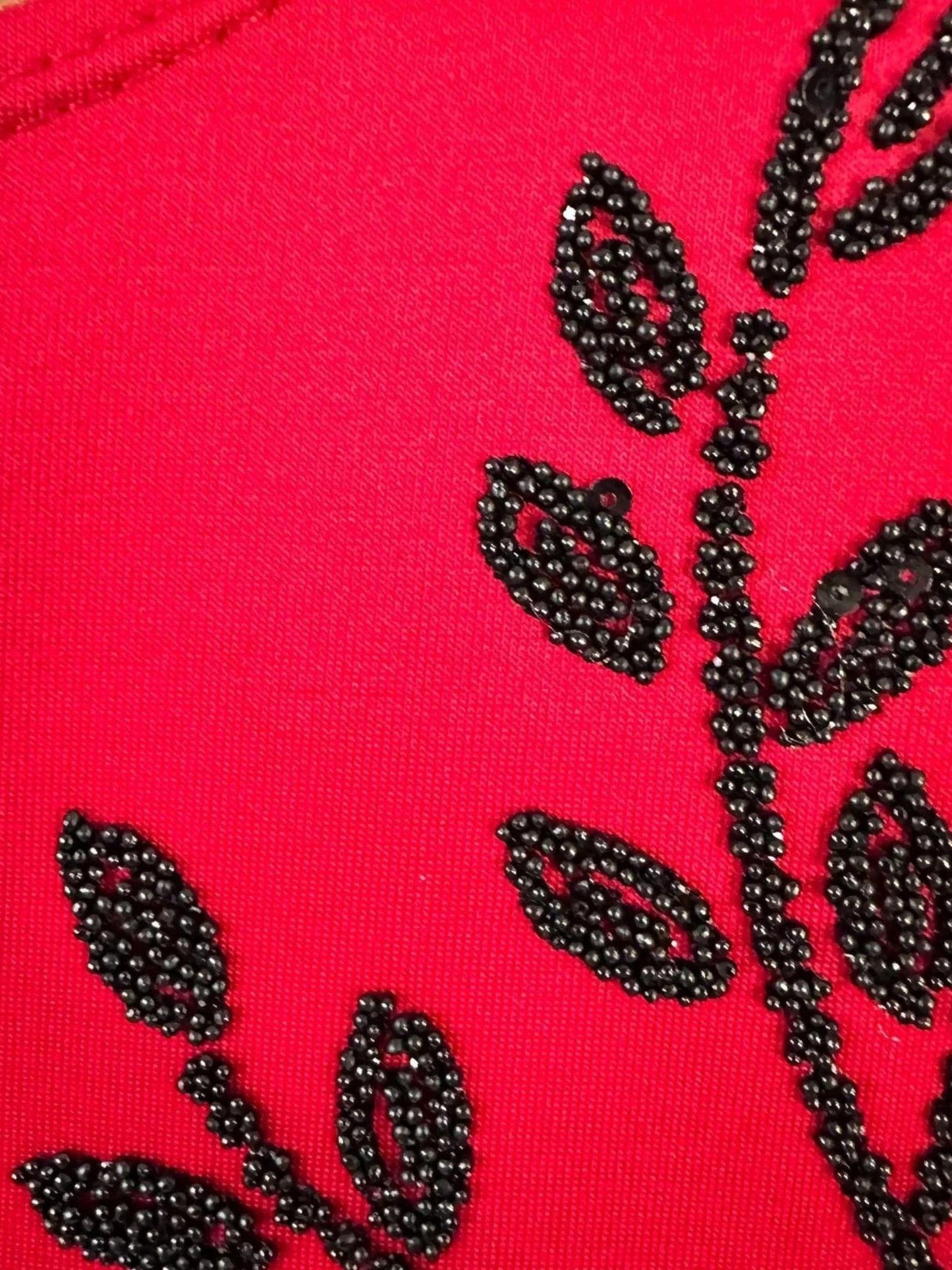 Collection Dressbarn Caviar Floral Beaded Red & Black Sleeveless Shift Dress Women's 2X
