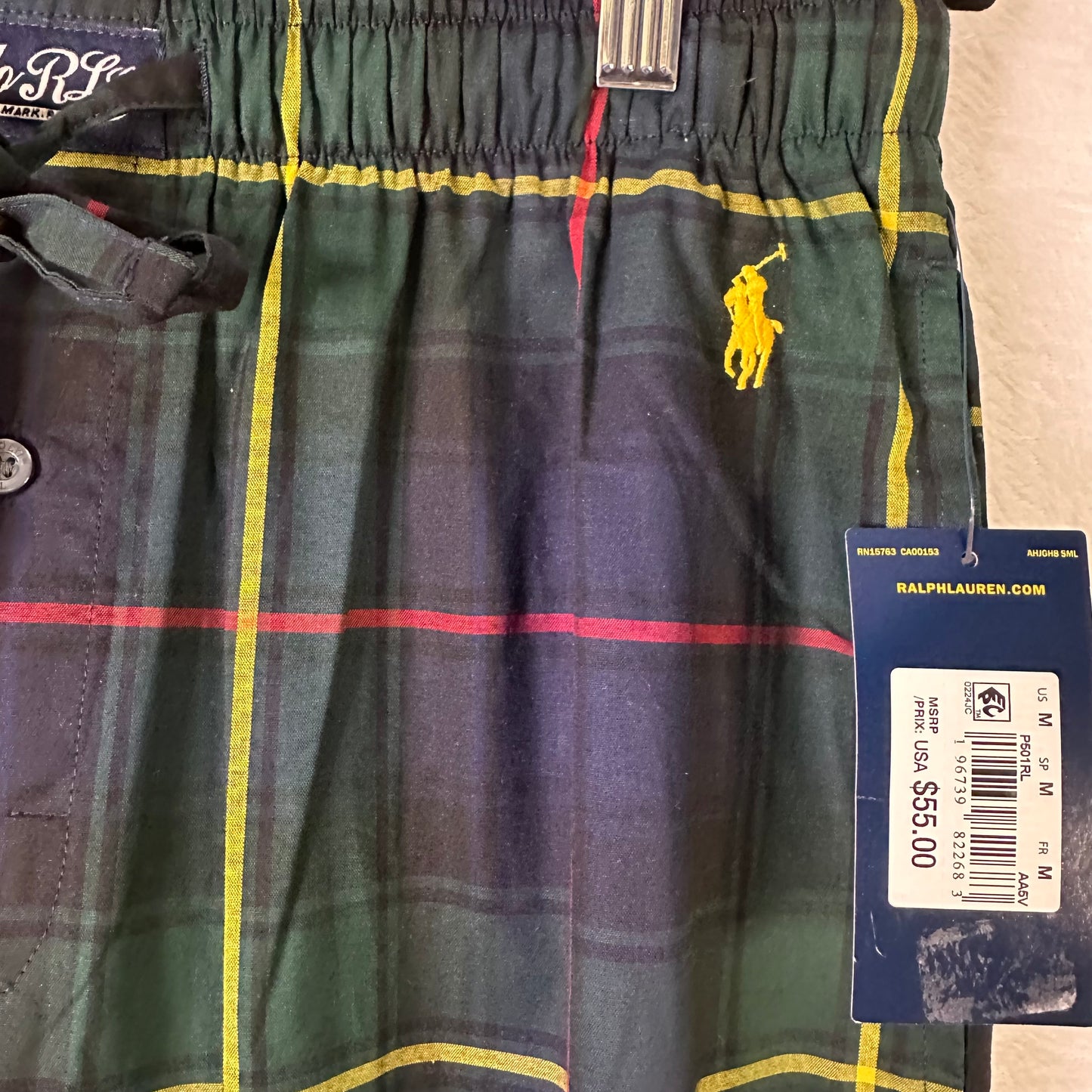 Polo Ralph Lauren Pajama Pants Mens's Medium Stewart Plaid Green Gold Blue Red Black
