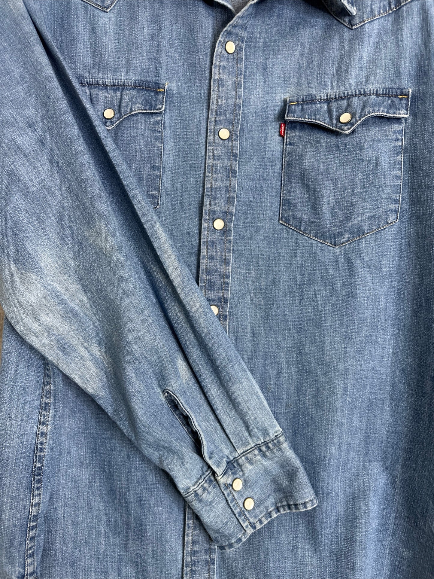 Levi's Western Medium Wash Denim Pearl Snap Button-Up Shirt Men's XXL
