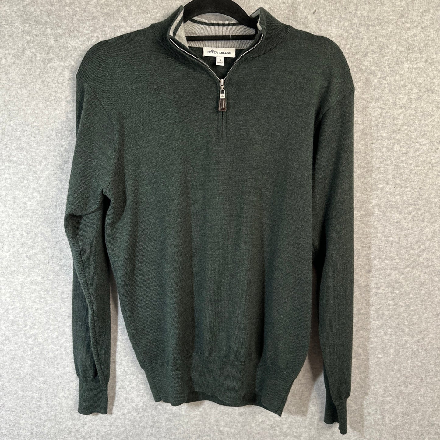 Peter Millar Men's Crown Soft Merino Silk Quarter Zip Sweater Size Small Olive