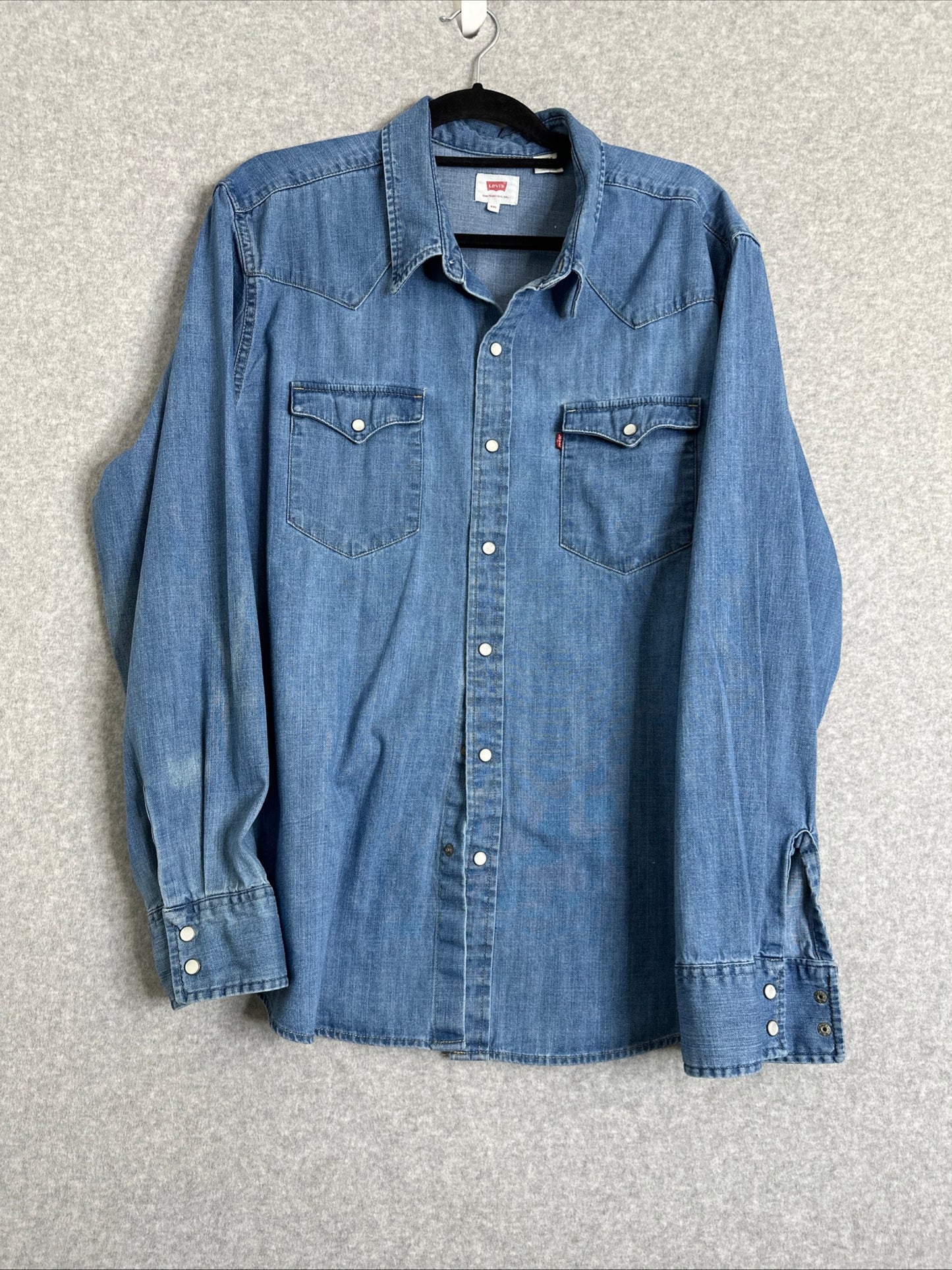 Levi's Western Medium Wash Denim Pearl Snap Button-Up Shirt Men's XXL