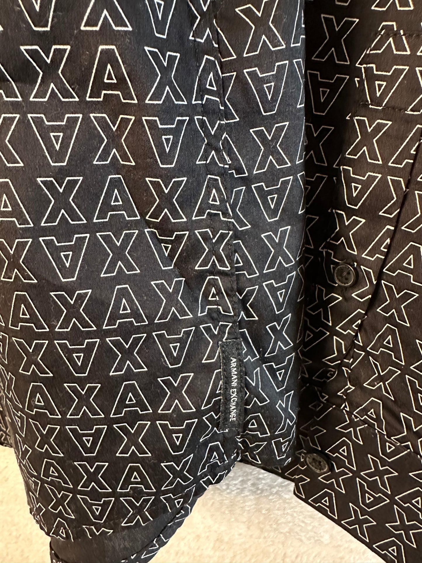 Armani Exchange Shirt Mens XL Micro AX Logo Long Sleeve Woven Cotton